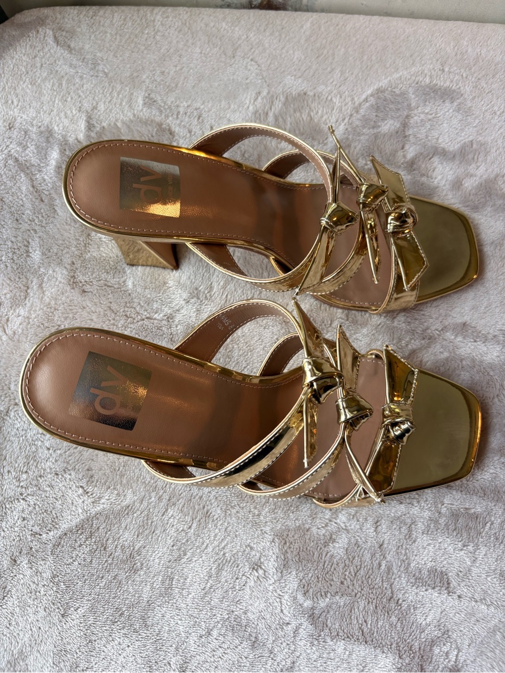 Dolce Vita Metallic Gold Knot-Strap Block Heel Sandals